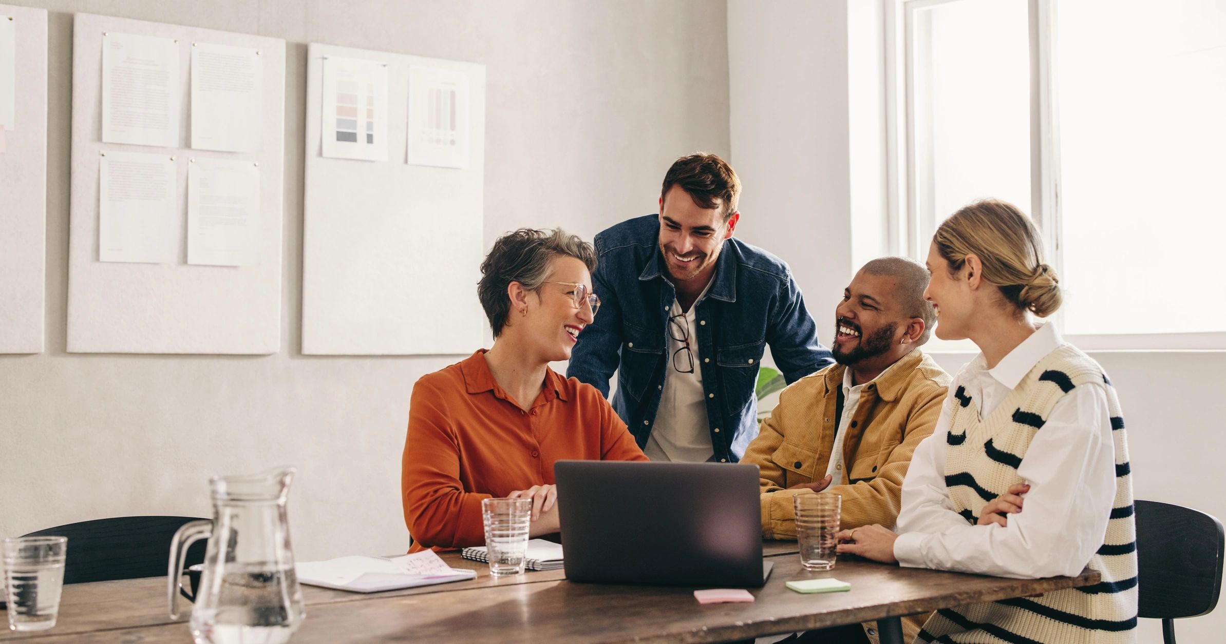 happy diverse team business modern