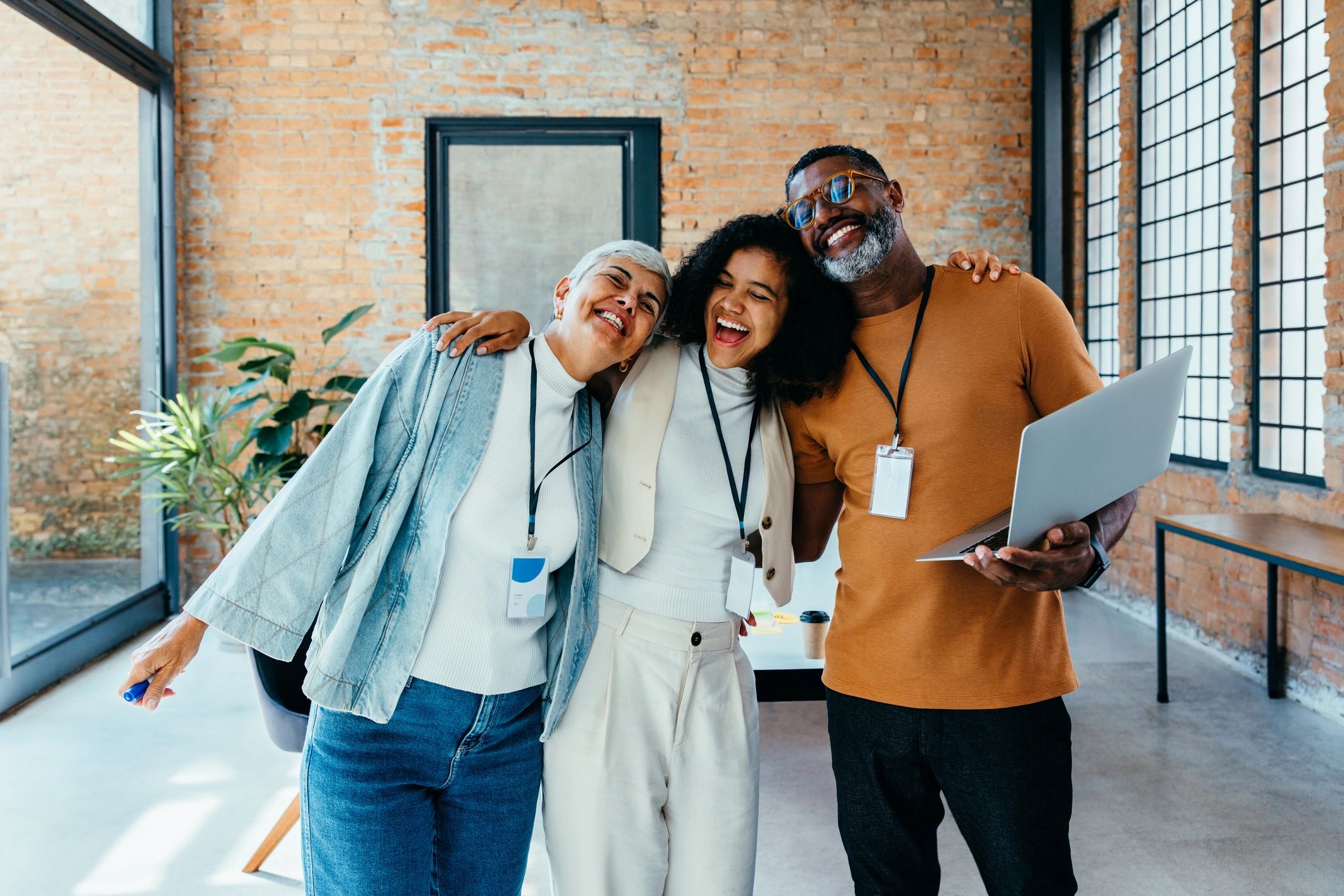 happy diverse team business modern