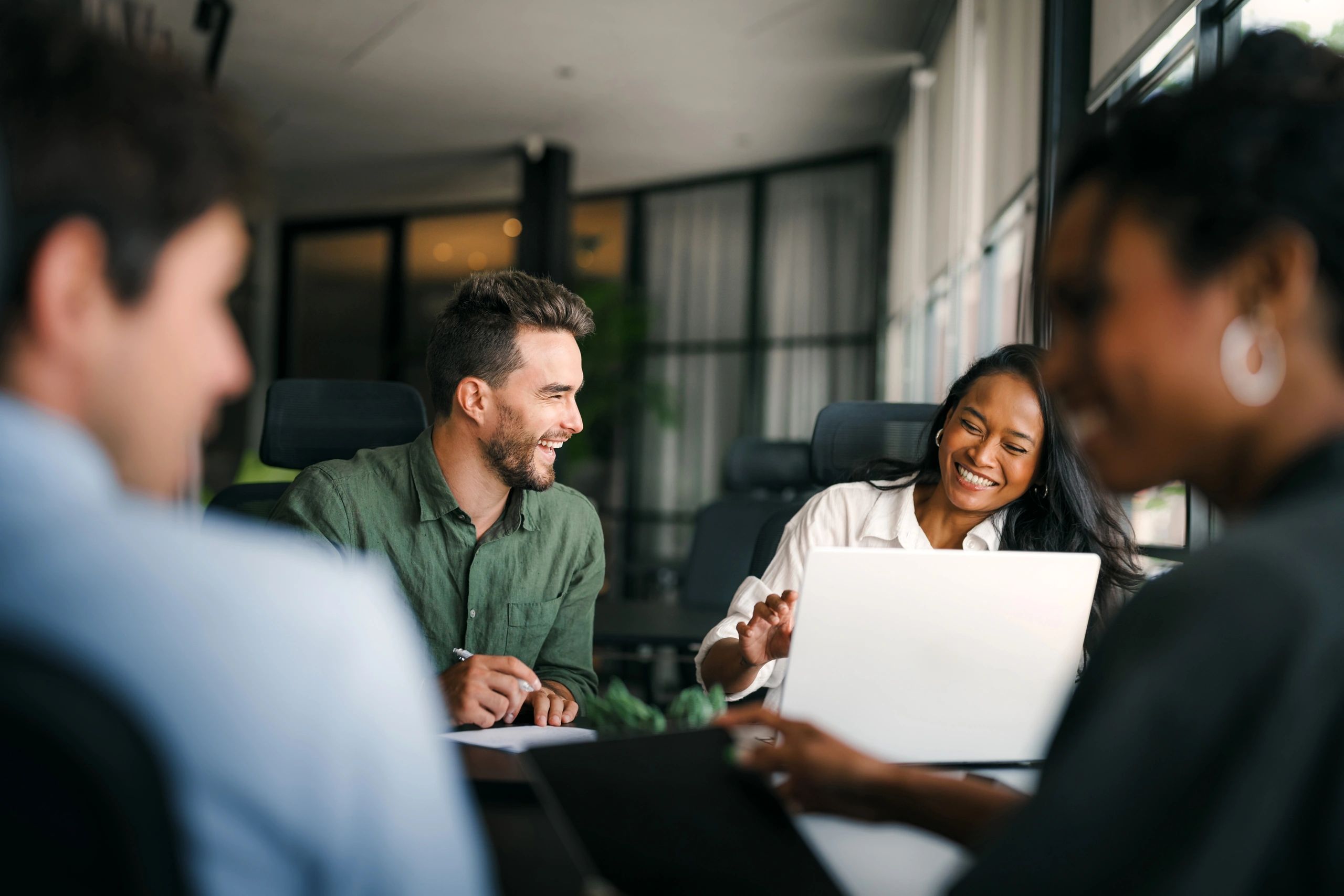 happy diverse team business modern
