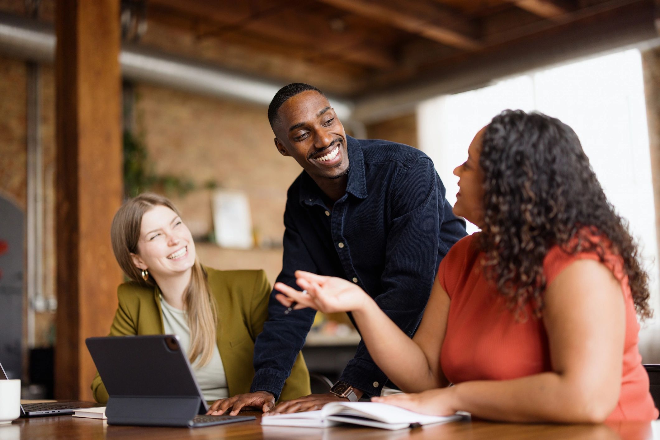 happy diverse team business modern